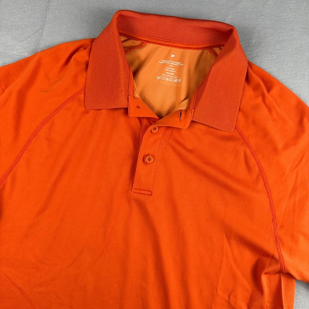 Fabletics Mens Large Orange Short Sleeve Polo Shirt Activewear